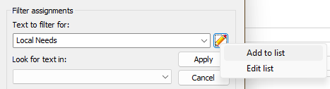 Screen grab showing the Customize List popup menu