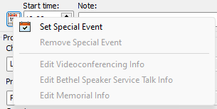 Special Events Menu