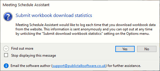 Popup window - Submit workbook download statistics