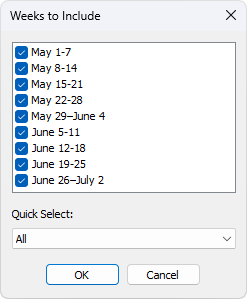 Weeks to Include window