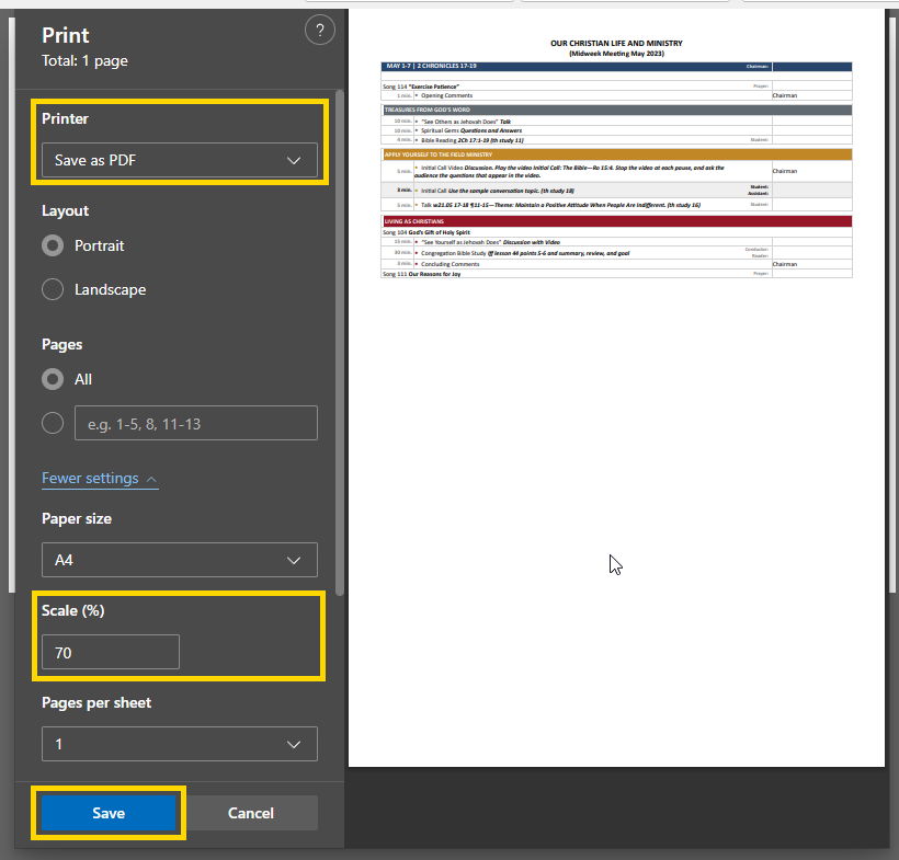 Saving as a PDF file