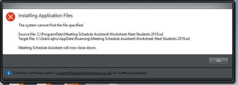 Startup - Popup Error