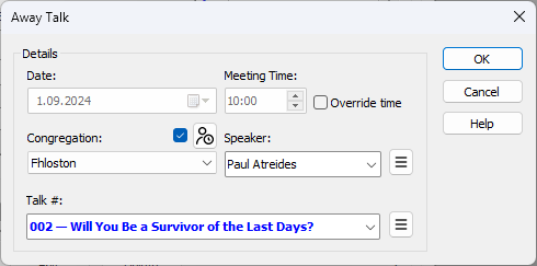 Add / Edit Away Talk
