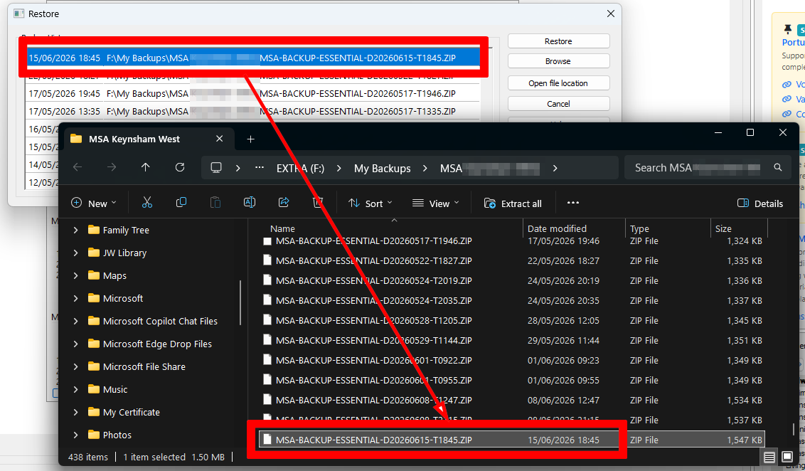 Example of using the Open Folder Location tool