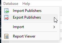 Database Menu - Export Publishers