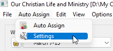 Auto Assign Settings menu item
