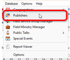 Database menu - Publishers