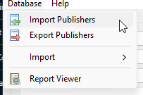 Database Menu - Import Publishers