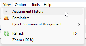 View menu - Assignment History