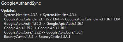 Nuget package updates