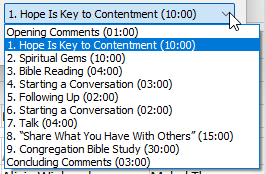 The Part list dropped down, showing the parts of a week