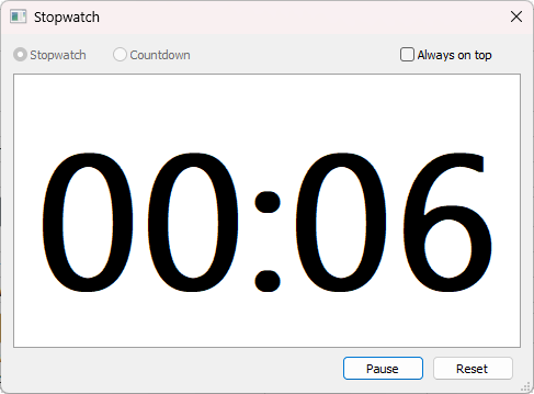 The Stopwatch window enlarged, with large digits