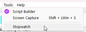 The Tools menu in the meeting editor with Stopwatch highlighted