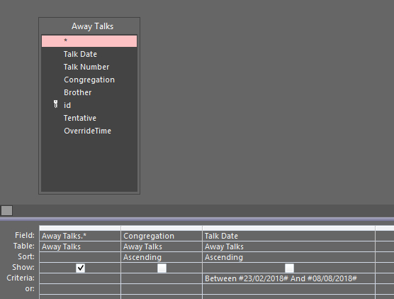 SQL Query - Design - In Microsoft Access