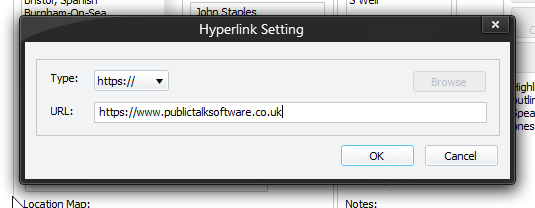 Hyperlink Setting Window