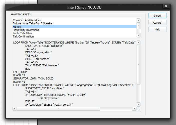 Script INCLUDE Window