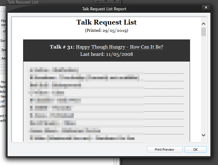 Talk Request List - Report Preview
