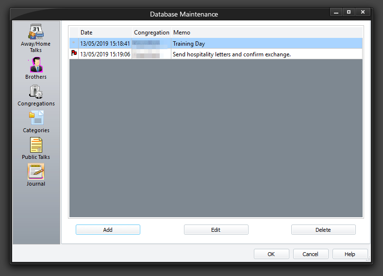 Journal Maintenance Page