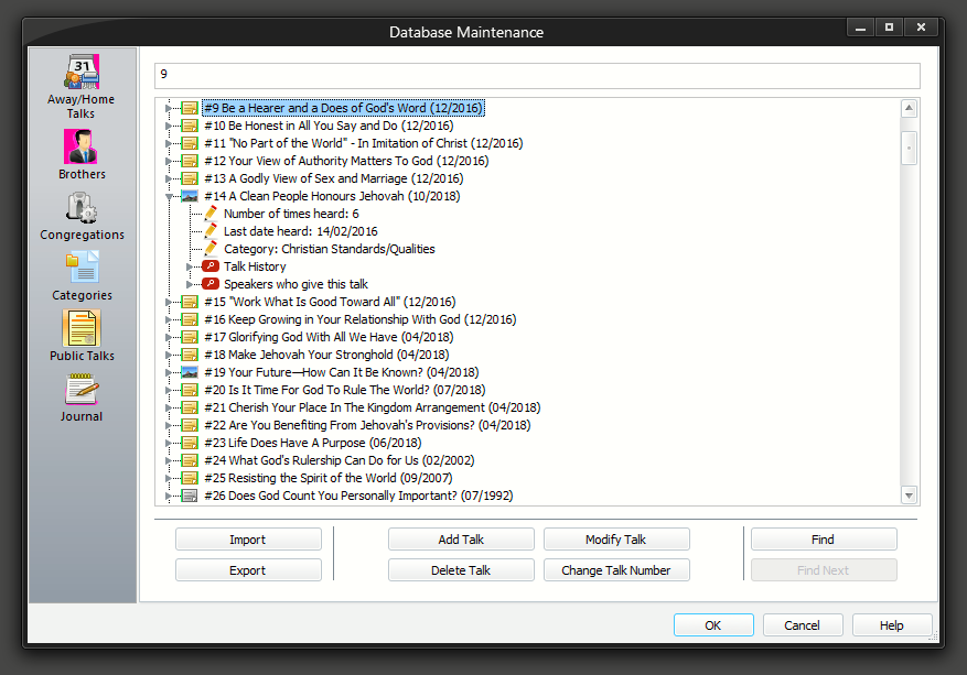 Public Talks Maintenance Page