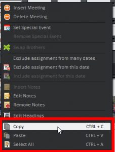 Assignments Editor Context Menu