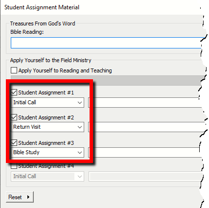 Student Material Default Values