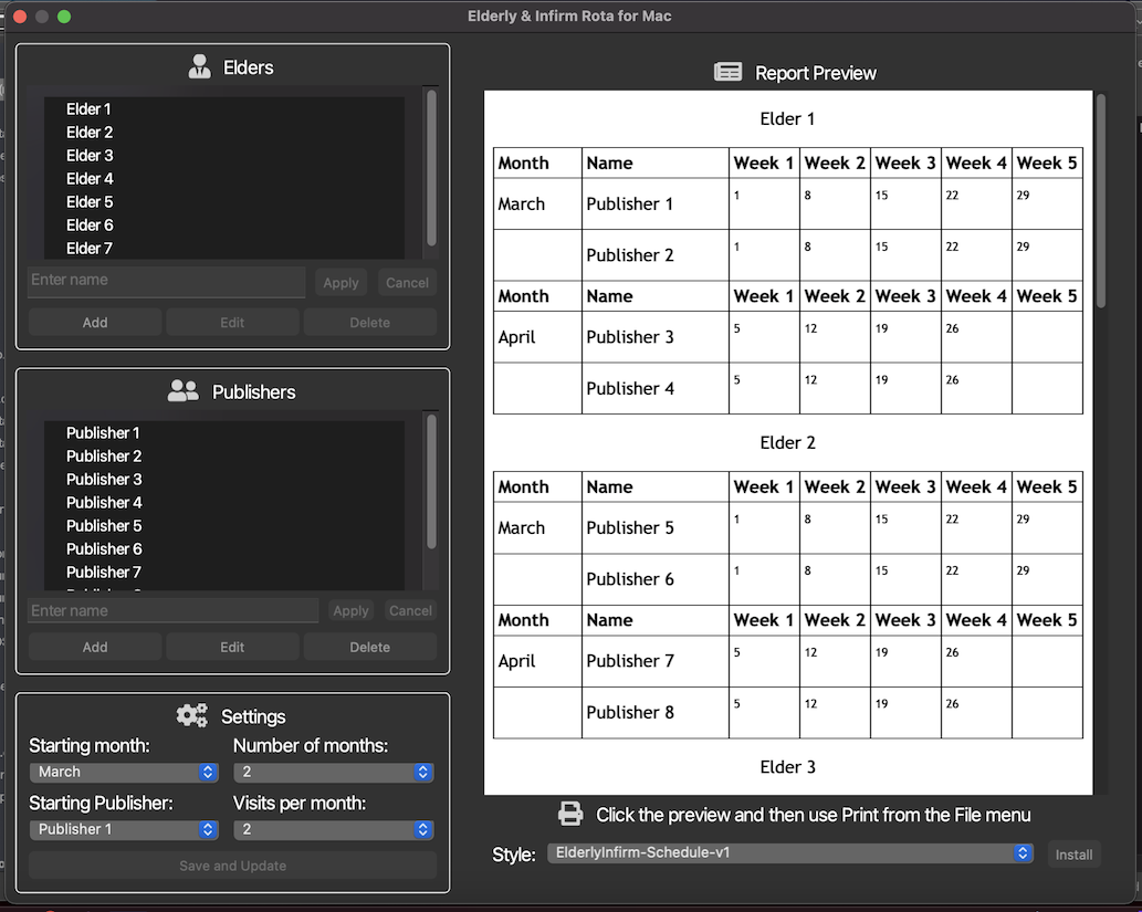 Elderly & Infirm Rota for Mac