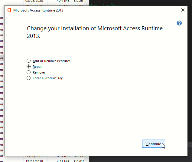 Repair Microsoft Access Runtime - Step 2