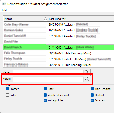 Select Student Publisher Notes Filter