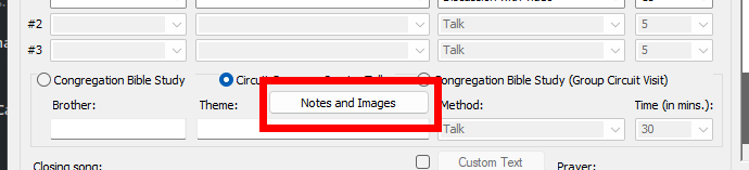 Meeting Editor — Notes and Images Button