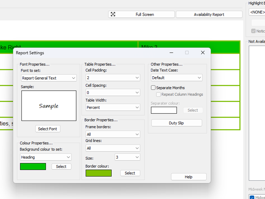 Assignments Editor - Report Settings