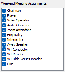 Weekend Meeting Assignments Checklist