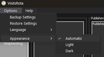 Screenshot of the new Appearance sub menu showing the appearance options.